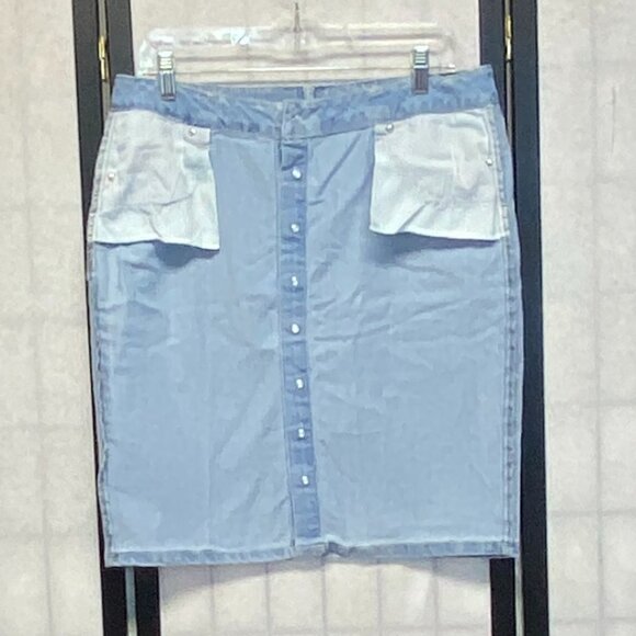 D. Jeans High Waist Button Front Stretch Denim Jeans Pencil Skirt Light Wash 12 - Picture 5 of 11